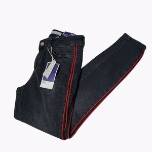 Zara Mid Rise Skinny Jeans Womens Size 4 Black Denim Pants Red Stripe New
